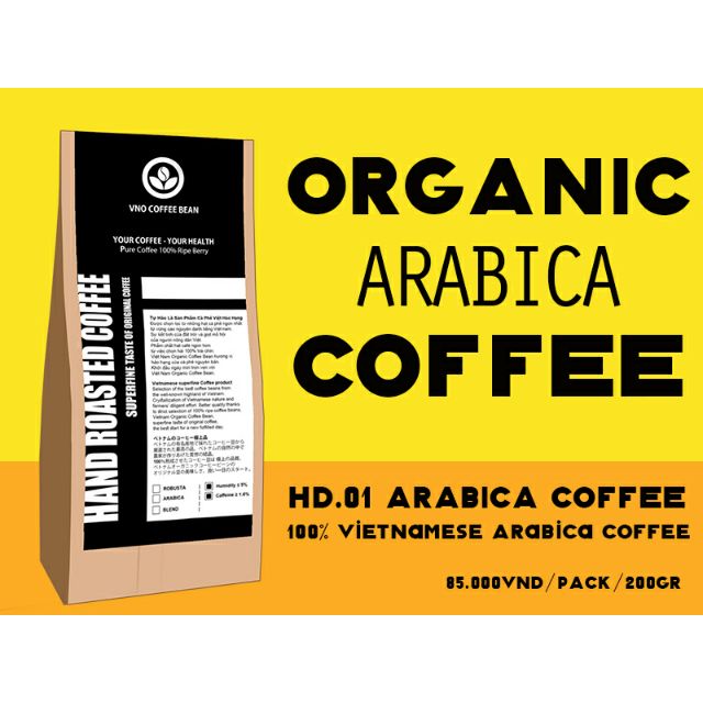 CÀ PHÊ HỮU CƠ ARABICA RANG MỘC TÚI 200GR