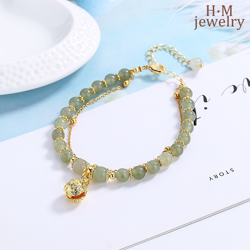 Vòng Tay May Mắn Đính Hạt Ngọc Bích Xinh Xắn
