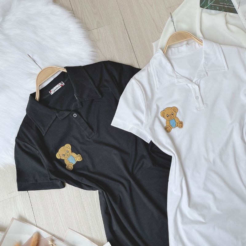 Đầm thêu gấu xẻ đùi 1 bên CC