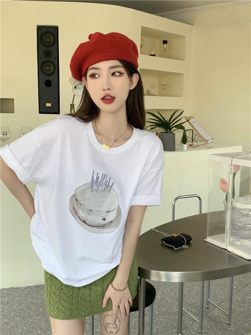 Áo Thun Cộc Tay In Hình Bánh Kem Cổ Điển Mùa Hè 53840