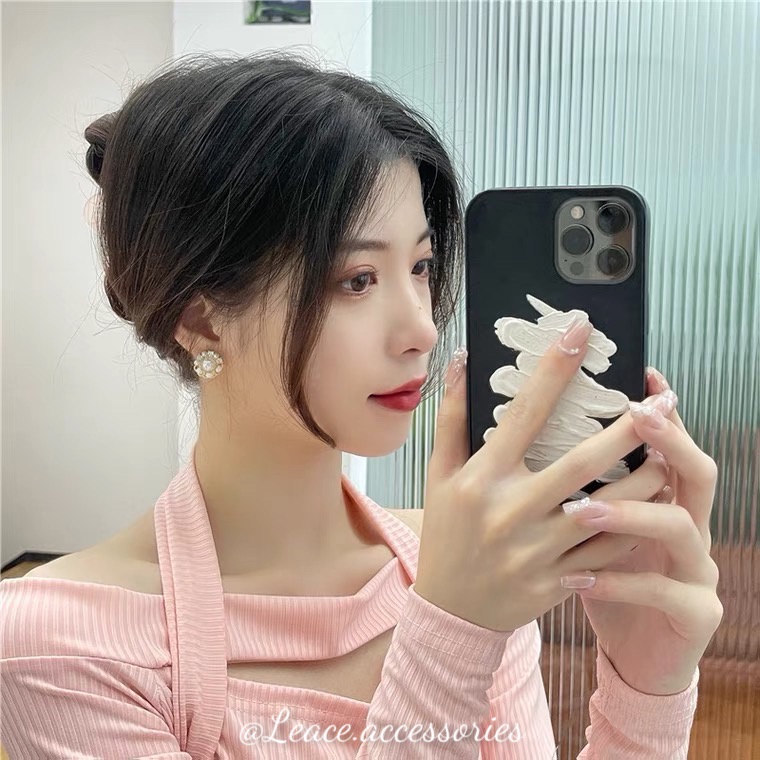 Bông tai khuyên tai ngọc phối viền mạ vàng hotgirl sang chảnh ER065 Leace.accessories