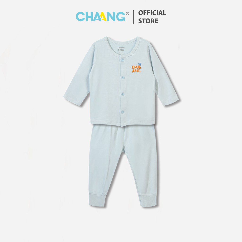 Bộ quần áo dài cúc giữa bé trai Dino xanh CHAANG
