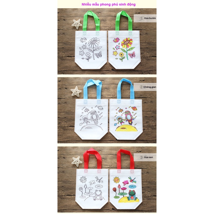 Combo đầy đủ 20 túi vải vẽ, tô màu cho bé