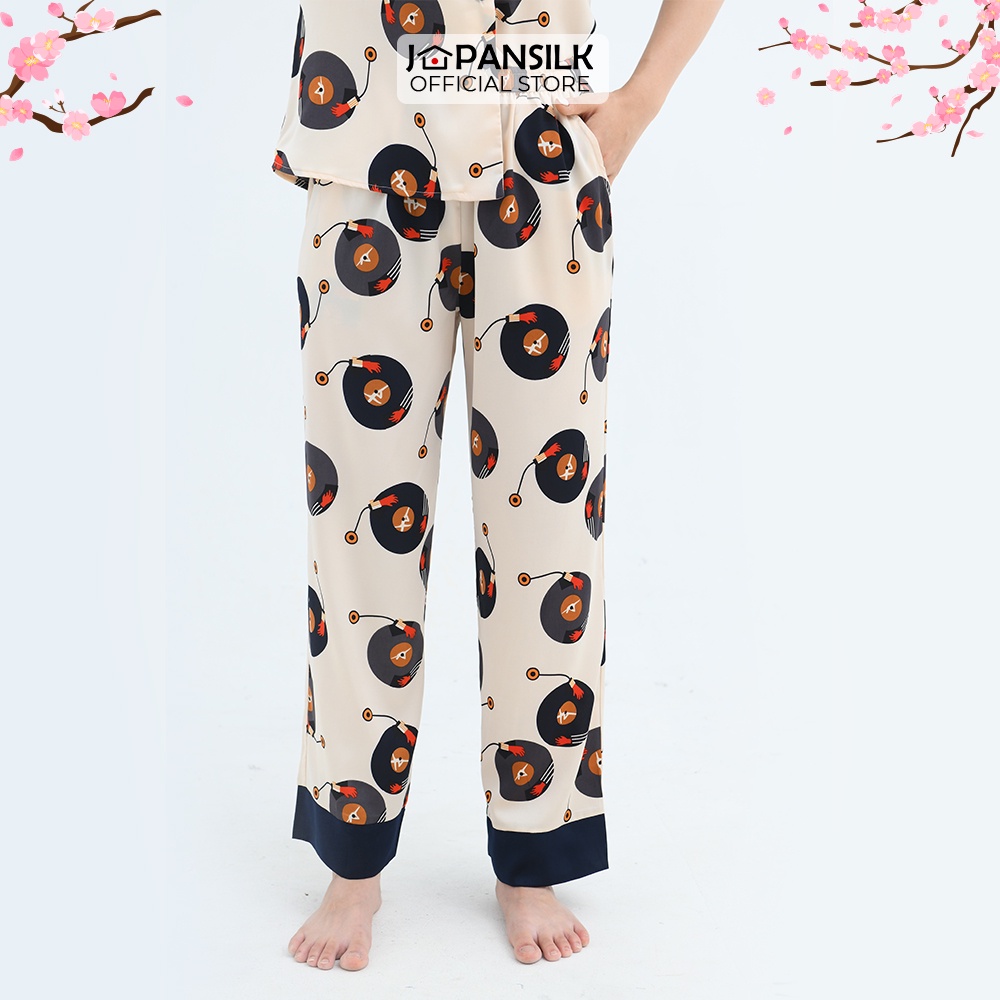 Bộ Mặc Nhà Pijama Lụa Satin Cao Cấp JAPAN SILK Quần Dài Tay Ngắn Họa Tiết Dễ Thương