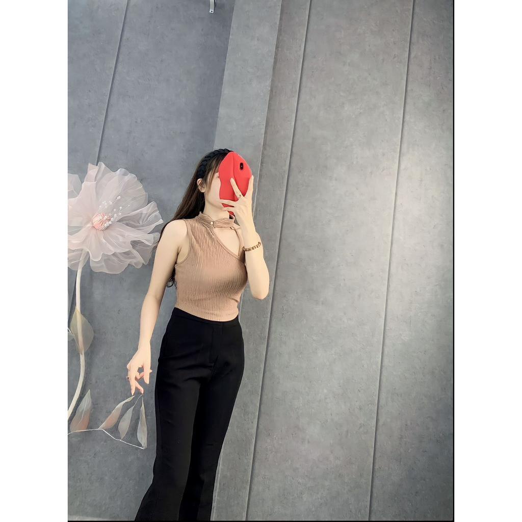 Áo yếm hạt ngọc cổ khoét 1 bên vai 1 dây kiểu dáng croptop cực sexy , chất thun xốp mềm mịn