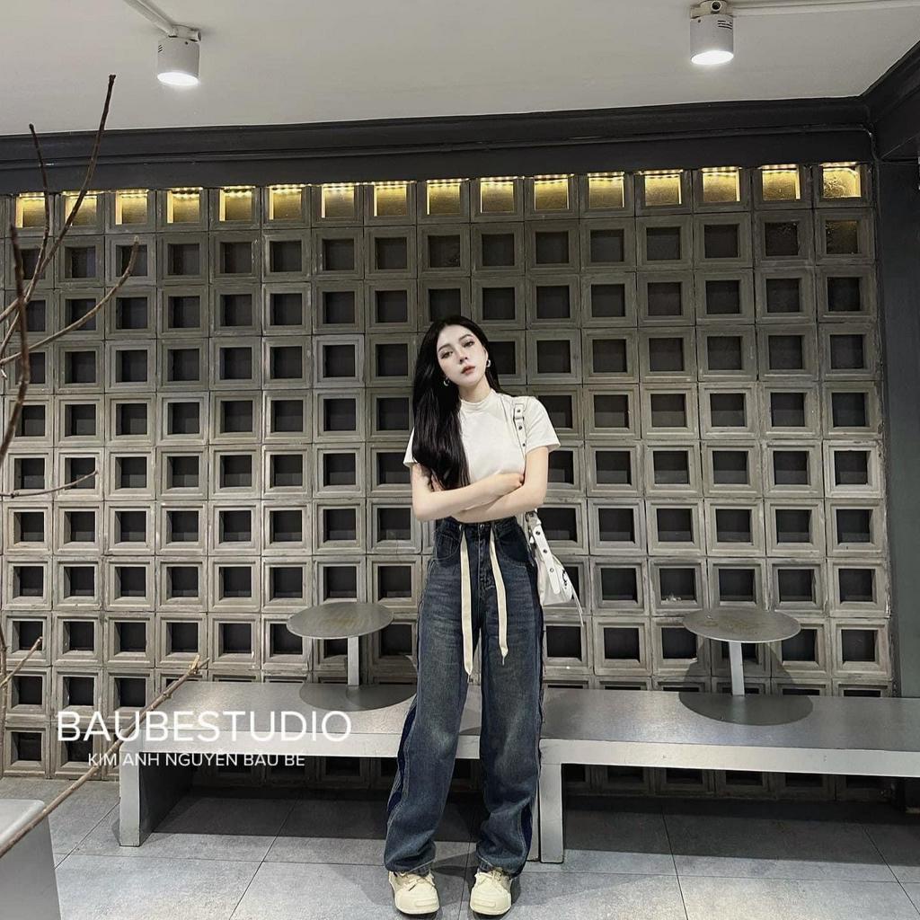 SET ÁO TRẮNG + QUẦN JEAN SUÔNG WAS DÂY RÚT DÀI TƯA 2 BÊN (TH)