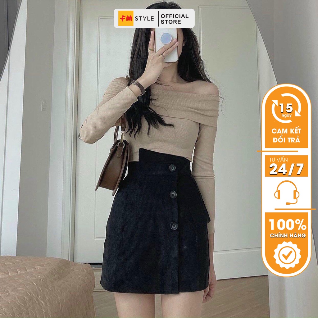 Áo kiểu trễ vai FM Style tay ngắn ôm body chất len tăm xịn thời trang phong cách sexy Hàn Quốc 220311042