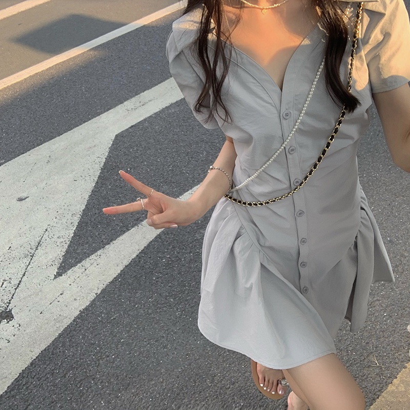 IELGY  Đầm chiffon Dáng Chữ A Màu Trơn Phong Cách Hàn Quốc Thời Trang Cho Nữ