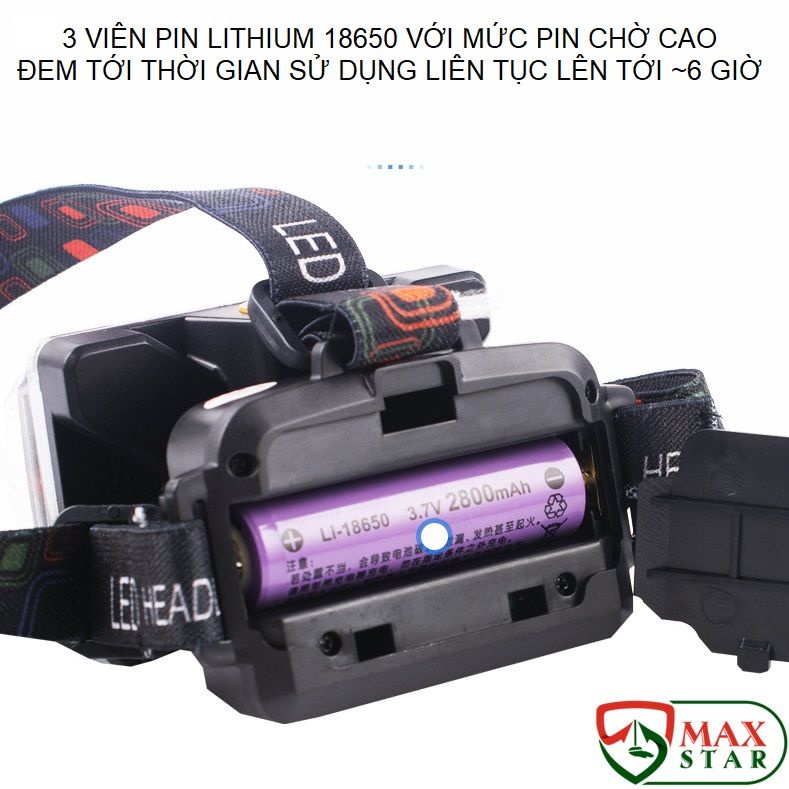 HOT Đèn LED đội đầu 3 màu gài mũ bảo hộ siêu sáng tỏa rộng 3 pin 18650 đi kèm cao cấp