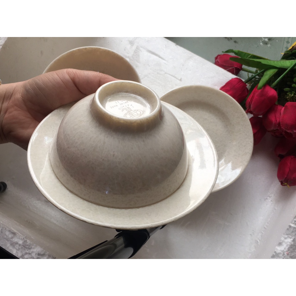 Chén ăn cơm nhựa melamine vân đá kem / vân đá xám sang đẹp 11.4 x 5.8 cm cao