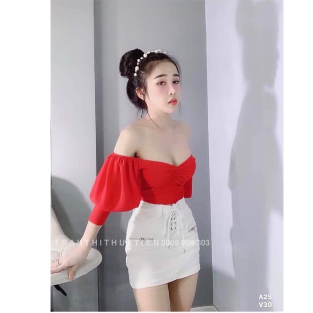 Áo croptop trễ vai hot (hình thật chụp kế)