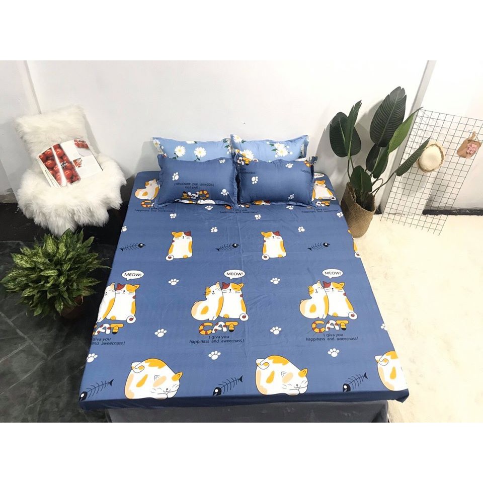 Bộ Ga Gối Mẫu 2021 cotton poly 1m6x2m,1m8x2m-HCM mèo xanh