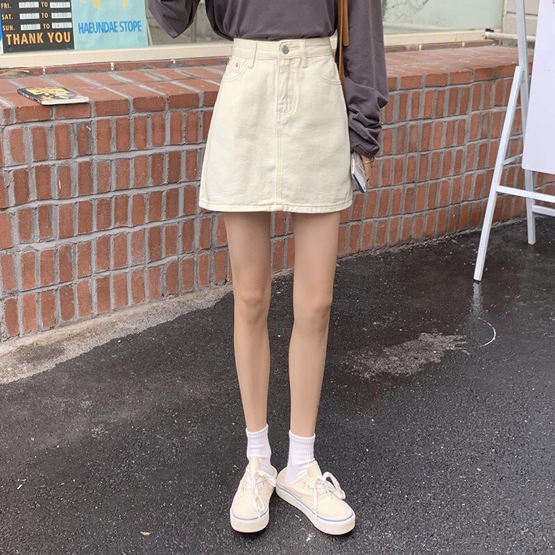 Chân Váy Cạp Cao Chữ A Màu Be Mới Nhất_V30