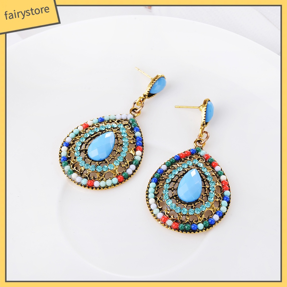 Bông Tai Đính Đá Hình Giọt Nước Phong Cách Bohomian