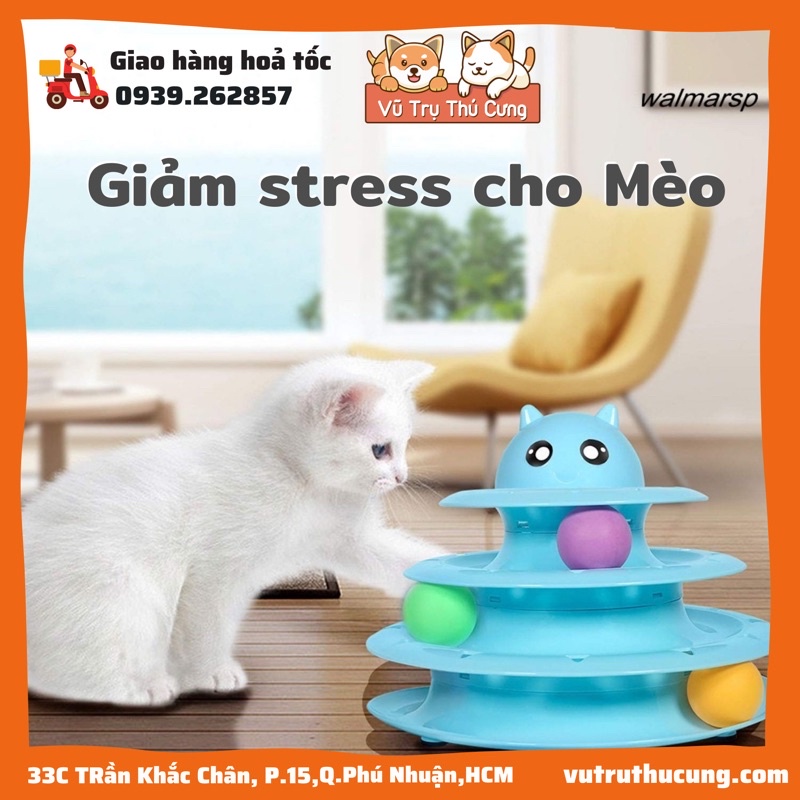 Đồ chơi giải trí cho Mèo | Tháp banh nhựa 3 tầng cho Mèo| Đồ chơi cho mèo