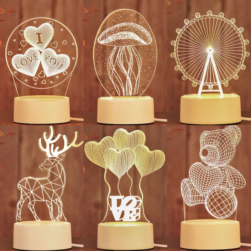 Đèn Ngủ 3D để bàn trang trí dễ thương bóng Led decor phòng ngủ cute 2 chế độ sáng cắm điện trực tiếp