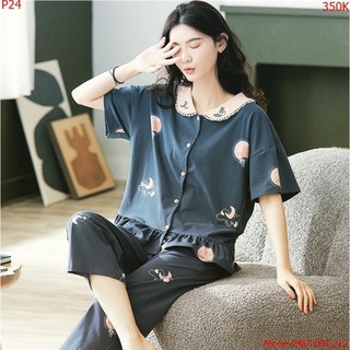 Pyjama quần lỡ màu xanh cổ vịt đậm - P24