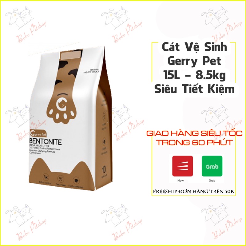 [GIÁ HỦY DIỆT] Cát Vệ Sinh Cho Mèo Gerry Pet Túi 15L Thấm Hút Triệt Để Không Bụi - Bobo Pet Shop Hà Nội