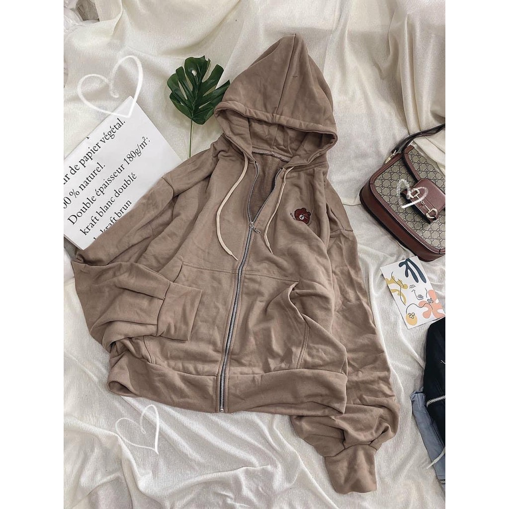 Áo Khoác Hoodie Gấu Brown Nữ - Rere.Store [FREESHIP] - Áo nỉ dài tay form rộng dáng suông, thiết kế đơn giản