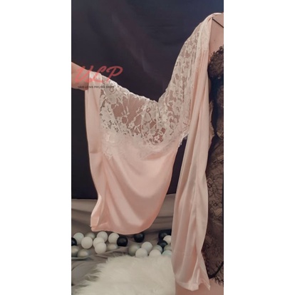 [BIGSIZE_90KG]_DN70_Áo choàng Satin bóng phối ren cổ trang