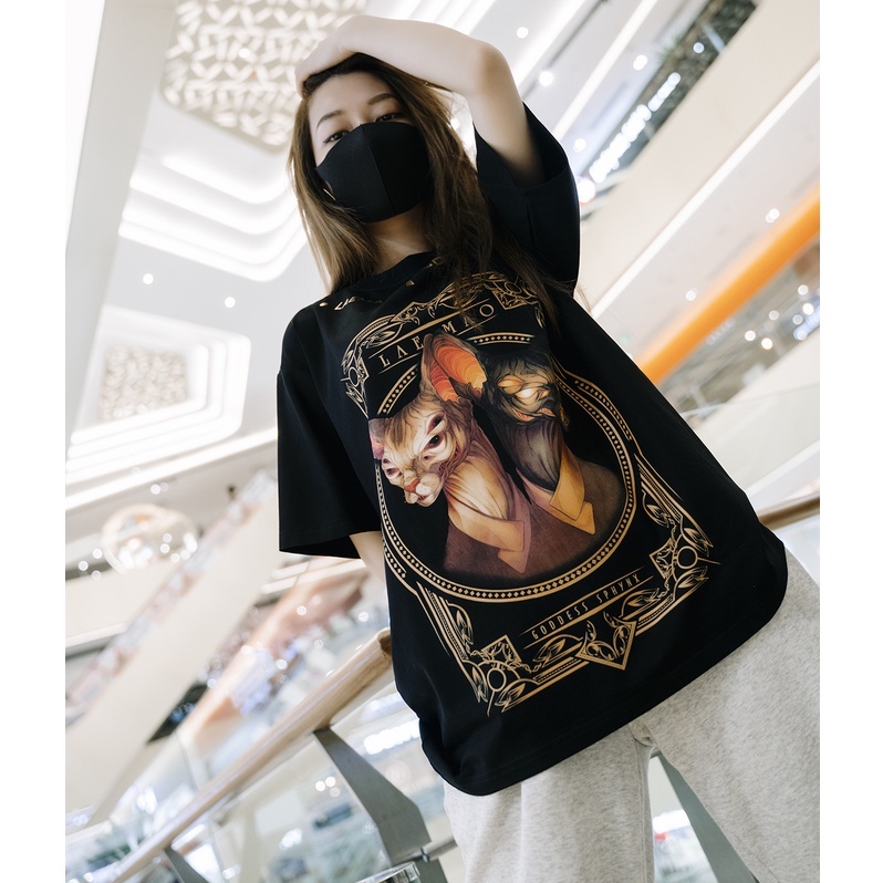 Áo thun LAEMAO chất liệu cotton tay lỡ form oversize GODDESS SPHYNX