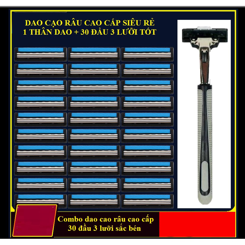 COMBO DAO CẠO RÂU 30 ĐẦU 2 LƯỠI + 1 THÂN DAO CAO CẤP - Dao cạo râu 30 đầu lưỡi 2 sắc bén và 1 thân d