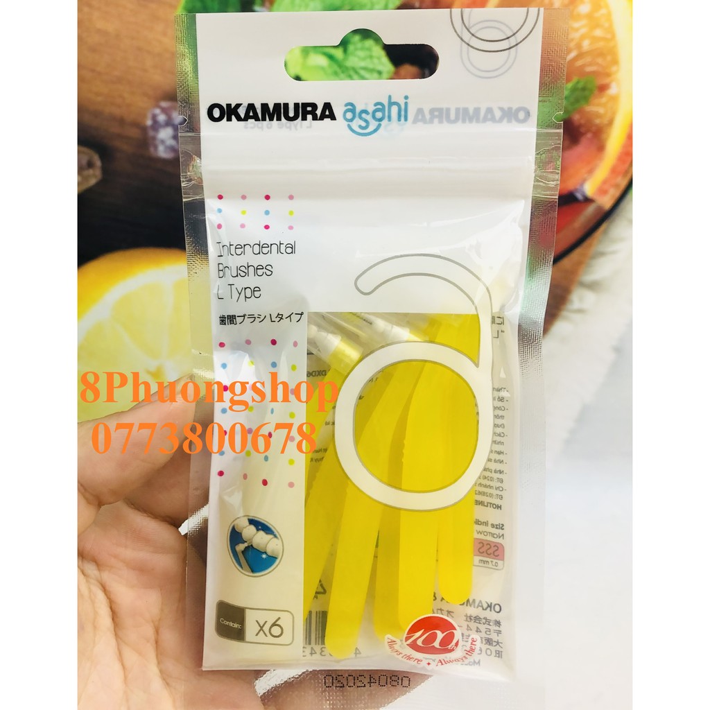 Okamura - Bàn Chải kẽ răng Asahi dang L (bịch 6 cây) - Bàn chải Okamura chăm sóc răng miệng