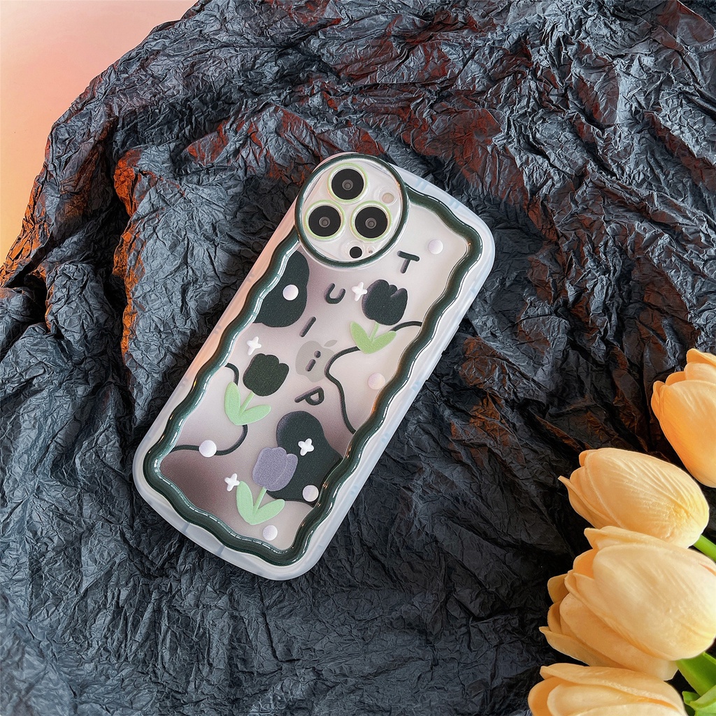 Ốp Điện Thoại Tpu Dẻo Trong Suốt Họa Tiết Hoa Đen Dễ Thương Chống Rơi Cho iphone 11 12 13Pro XS Max XR