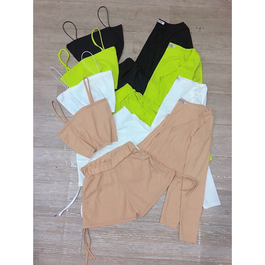 set bộ 3 món chất thun gân mềm mịn quần đùi rút 2 bên tv