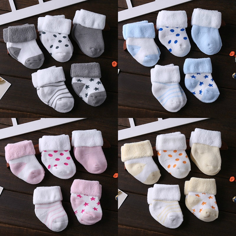 Set 5 đôi tất cotton tới mắt cá chống trượt cho trẻ sơ sinh 0