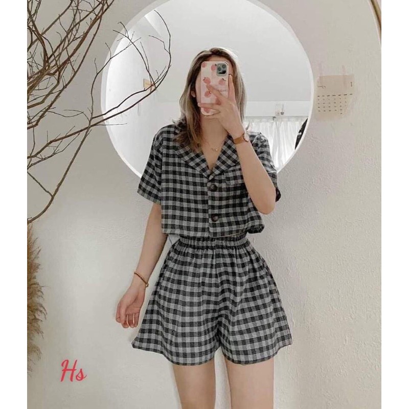 Sét kẻ Vec đùi croptop HS59