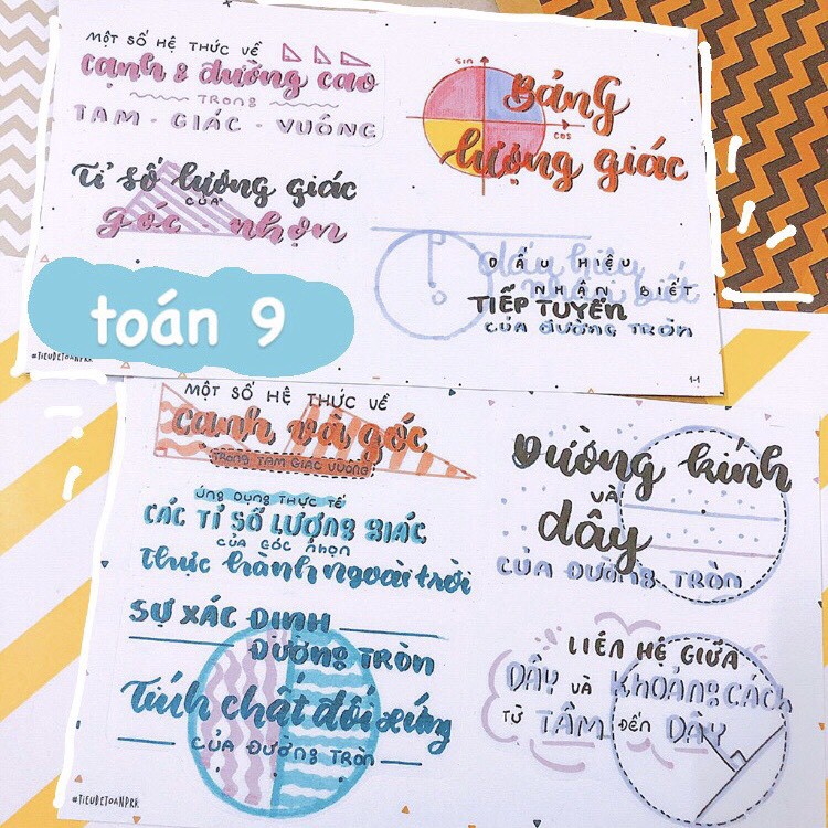 Sticker Tiêu đề Toán 8, 9 - Có đầy đủ tiêu đề hình học và đại số cho cả năm học