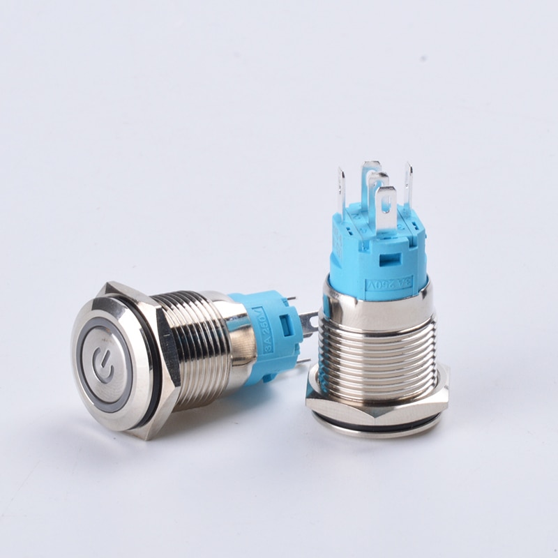 Công Tắc Nhấn Kim Loại 16Mm 9-24V 12V 110V 220V Có Đèn LED Tín Hiệu