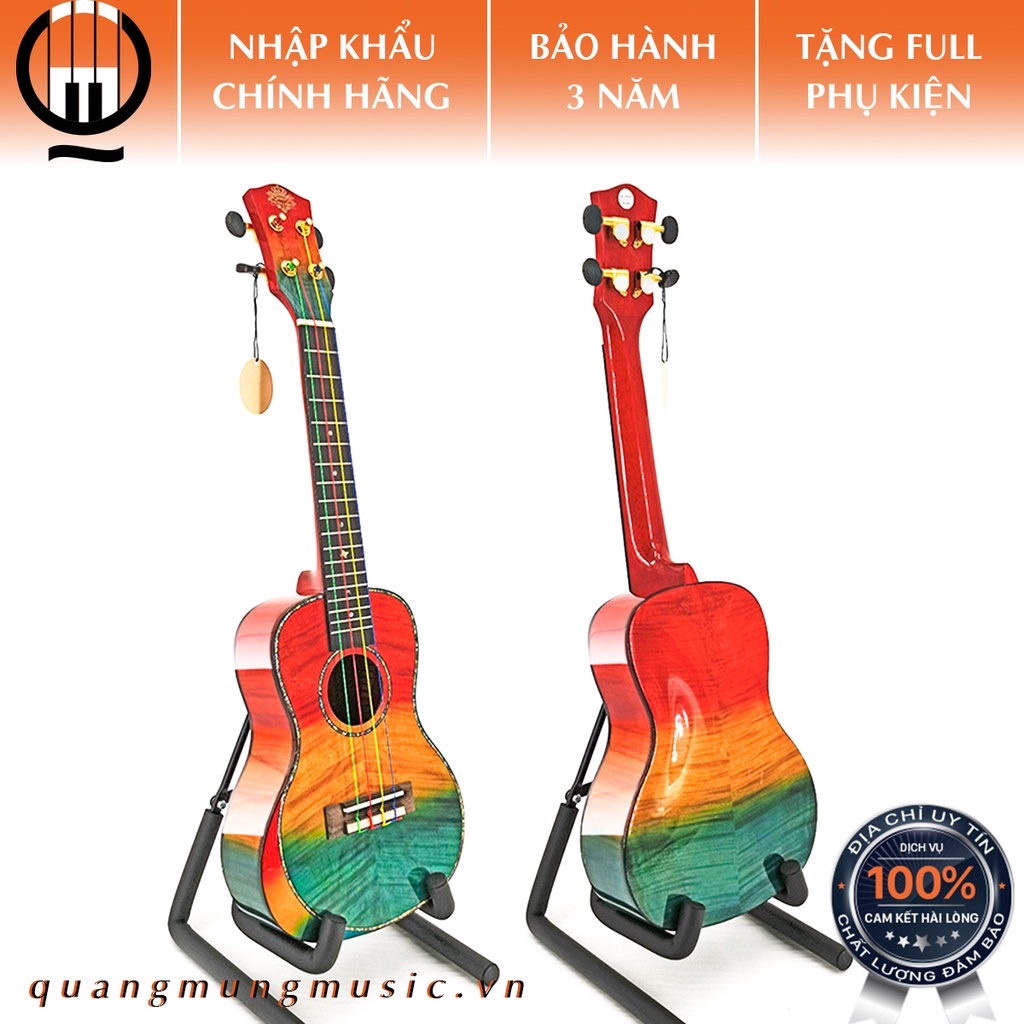 Đàn Ukulele size 24 Concert gỗ Vân Sam cao cấp Full Solid - Khảm trai Body