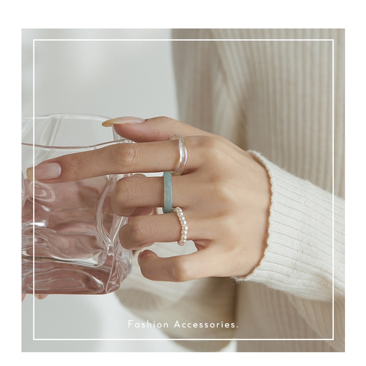 Bộ 3 Nhẫn Acrylic Ngọc Trai Thời Trang Vintage Cho Nữ