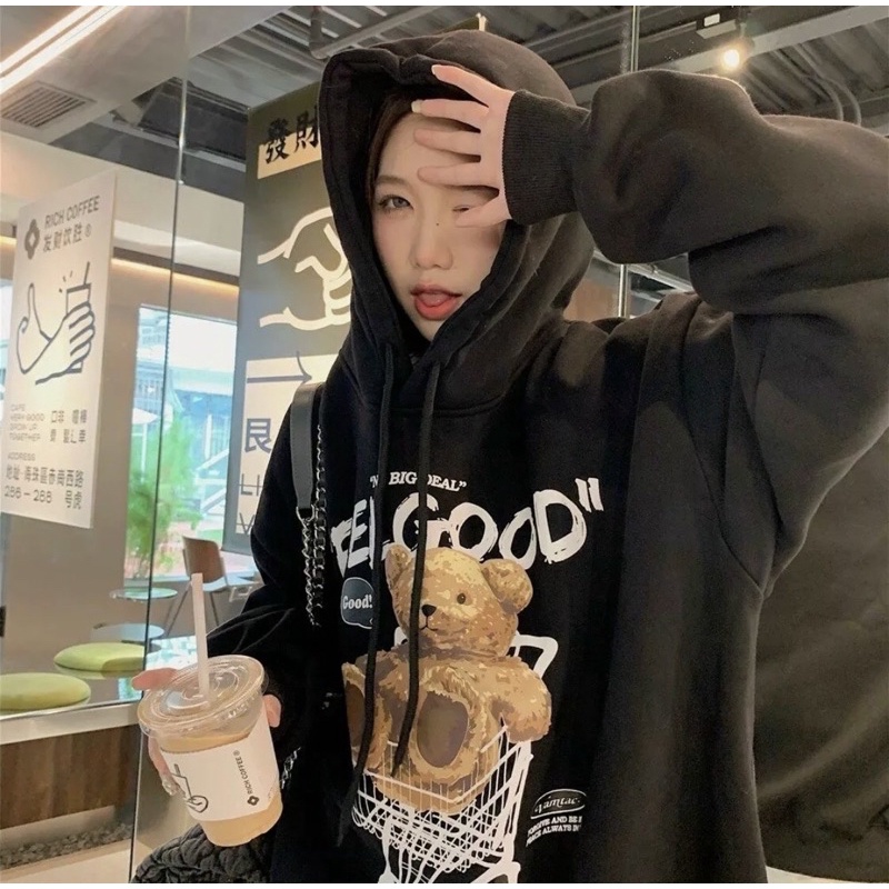 Áo HOOIDIE Nỉ Ngoại Dày Dặn Nón To Gấu FEEL GOOD Thời Trang Hàn Quốc