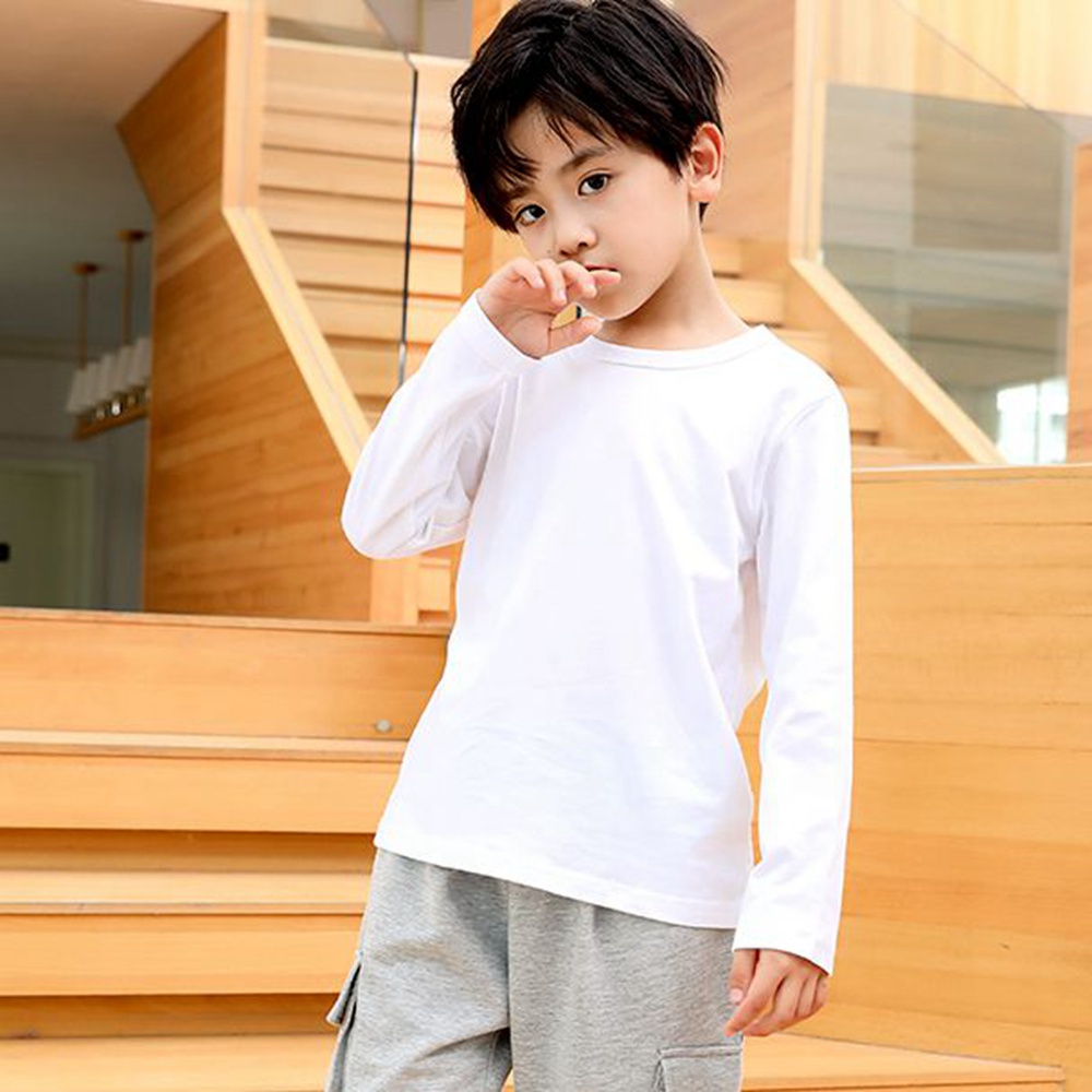 Áo Thun Tay Dài Trắng Đen 7 Màu Cho Bé Từ 2-14 Tuổi