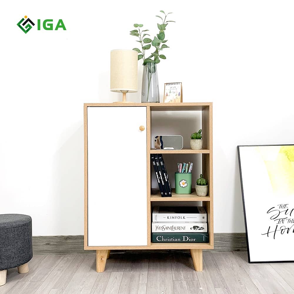 Kệ tủ sách để đồ Tapi đa tầng có cánh tủ thông minh phòng khách- GP130.41
