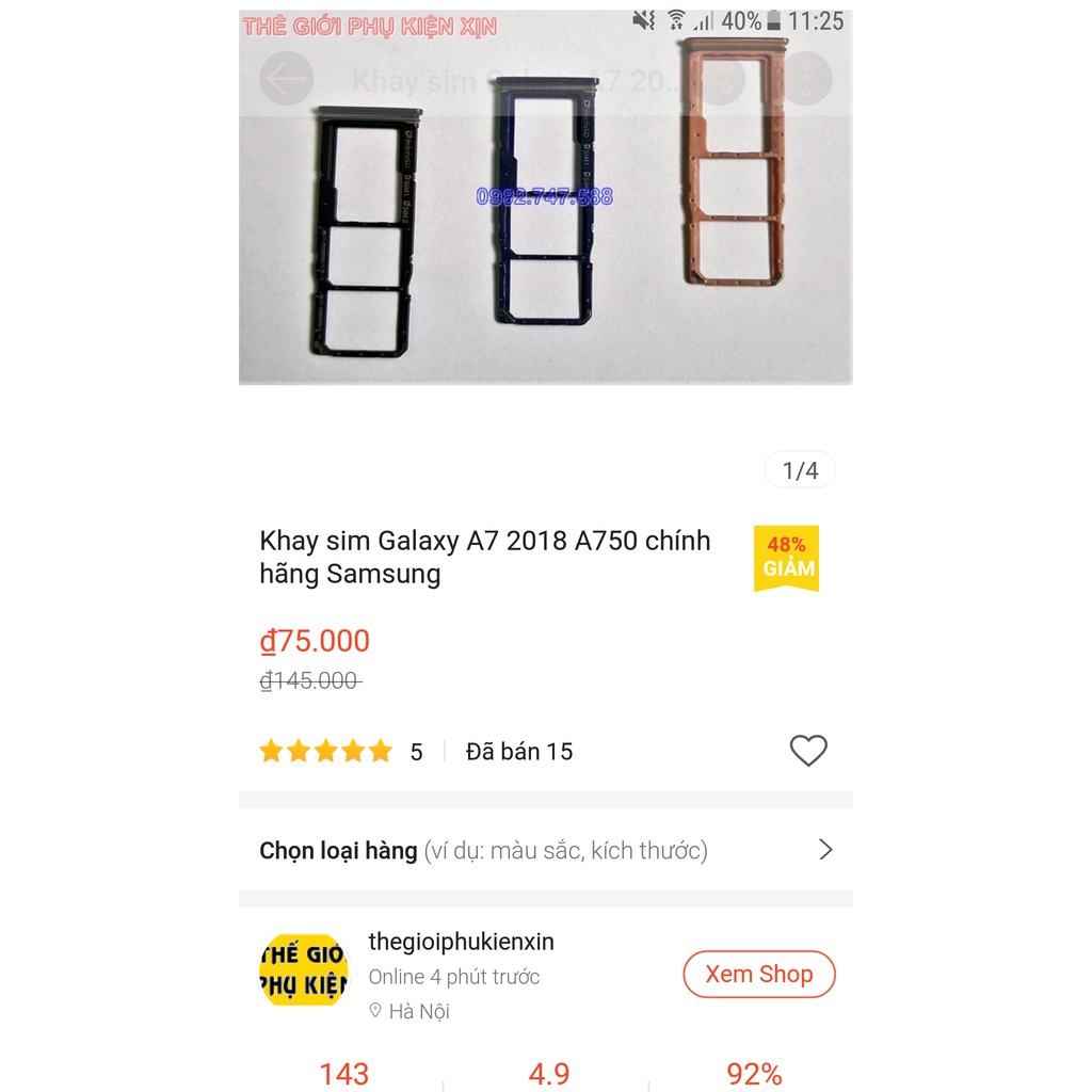 Khay sim Galaxy A7 2018 A750 chính hãng Samsung