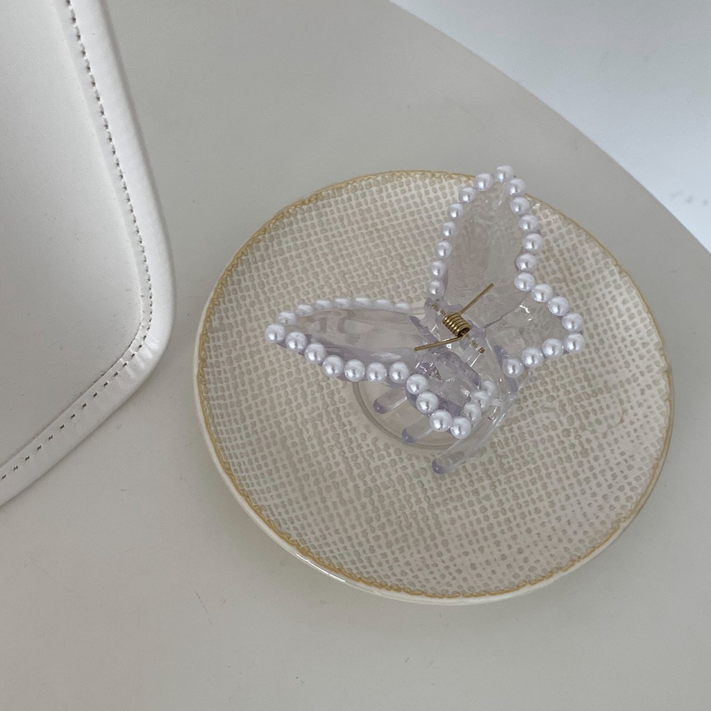 Kẹp tóc càng cua Hàn Quốc Butterfly đính hạt châu xinh xắn cho nữ