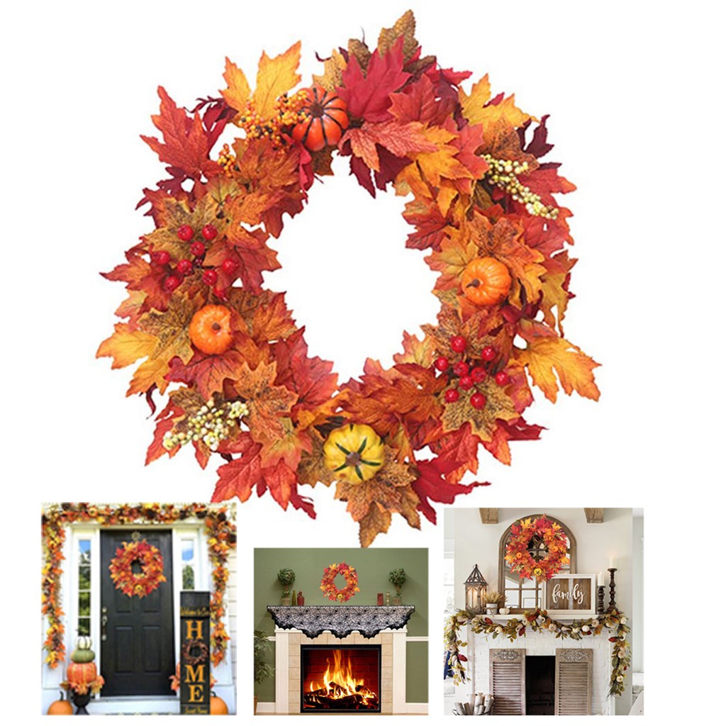 Vòng Hoa Lá Phong Nhân Tạo 45cm Trang Trí Nội Thất