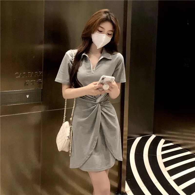 Đầm ngắn Perty cổ polo eo cao phong cách Hàn Quốc cao cấp cho nữ