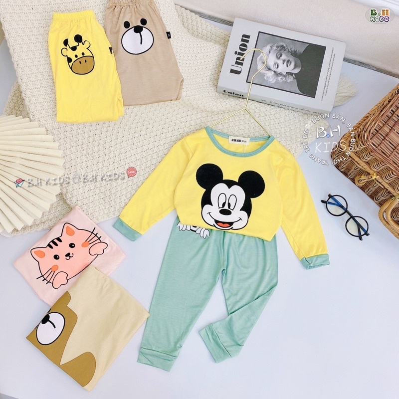 Bộ dài tay thu đông cho bé trai bé gái chất thun lạnh Minky Mon túi zip, bộ quần áo dài tay bé trai bé gái