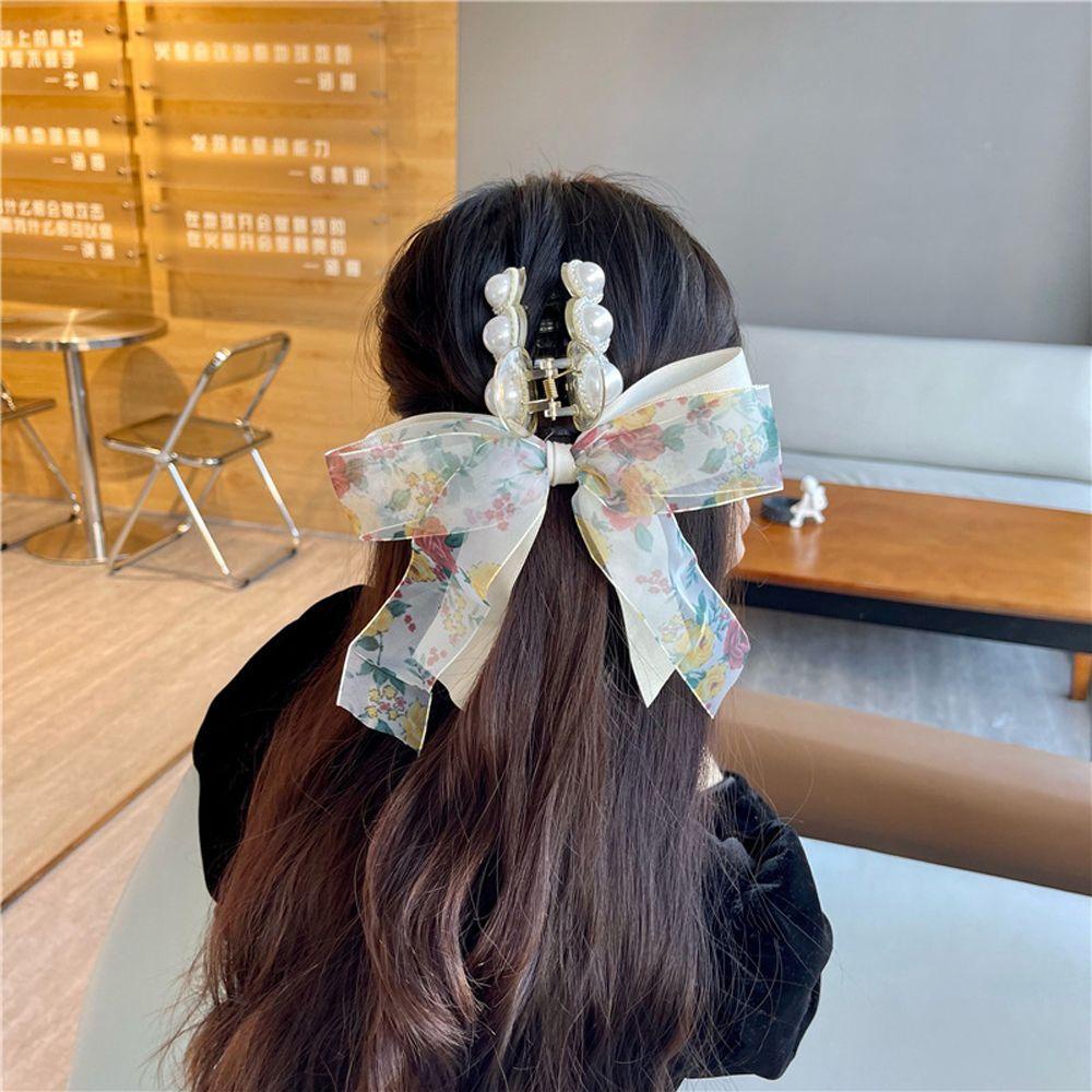 Kẹp Tóc Hai Lớp Họa Tiết Hoa Thanh Lịch Phong Cách Hàn Quốc Cho Nữ Giá Đỡ