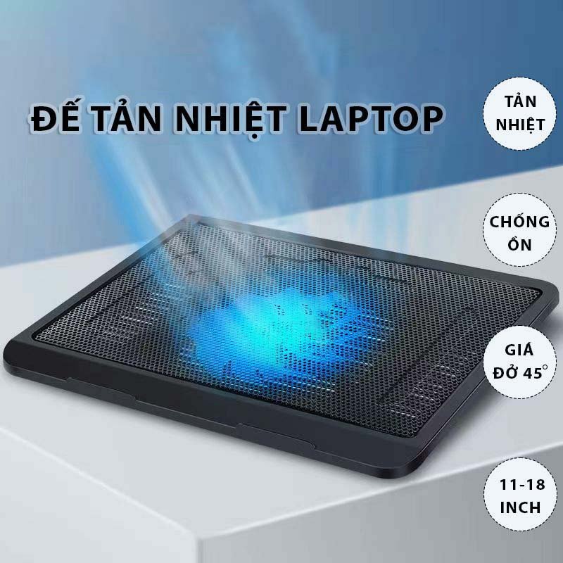 Đế tản nhiệt laptop có giá đỡ nâng 45 độ 1 quạt làm mát tích hợp đèn led dây USB hai đầu cho laptop từ 18 inh trở xuống