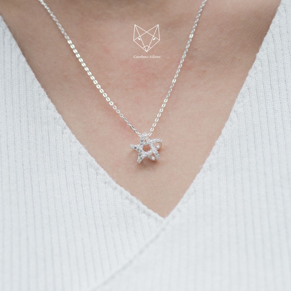 Dây Chuyền Bạc Ta Cao Cấp CaoBac Silver Thiết Kế Sao Xoắn Đính Đá Lấp Lánh Nhẹ Nhàng, Thanh Lịch Cho Các Bạn Gái