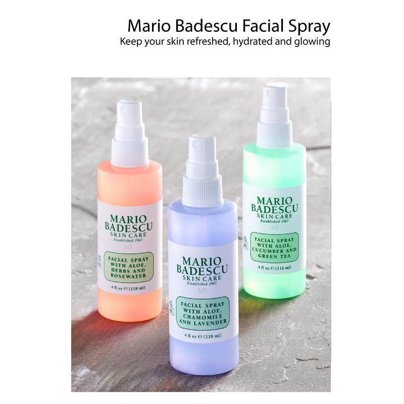 Toner dạng xịt Mario Badescu Facial Spray Rose, Lavender, Green Tea 118ml