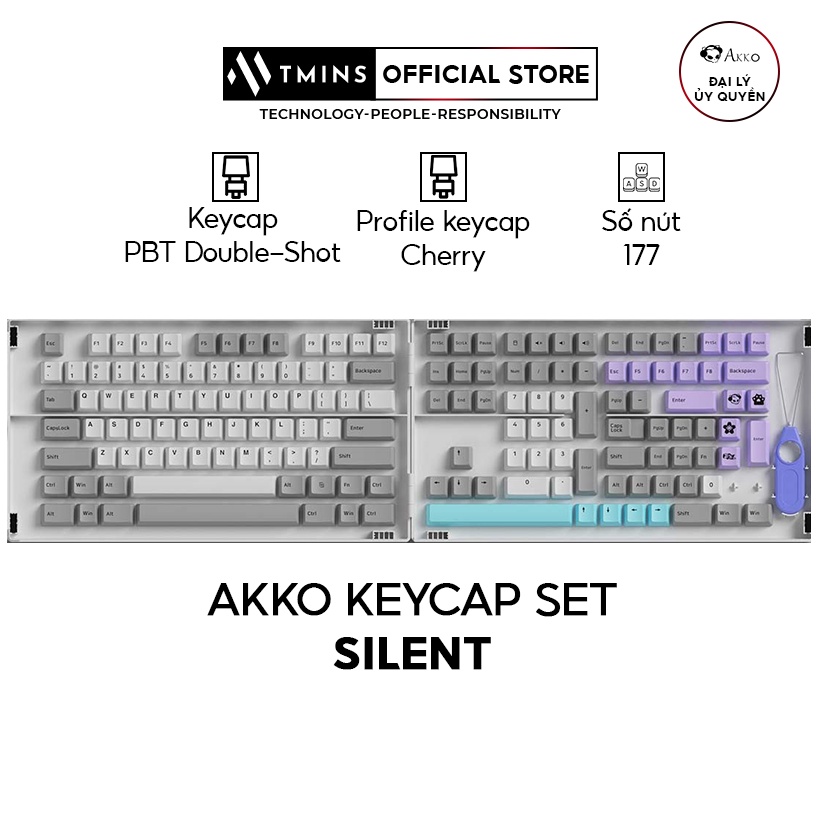 Set keycap AKKO Silent (PBT Double-Shot/Cherry profile/157 nút)