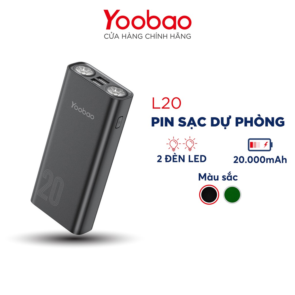 [Mã 2404EL10K giảm 10K đơn 20K] Pin sạc dự phòng Yoobao L20 20000mAh tích hợp 2 đèn LED siêu sáng - Hàng Chính Hãng