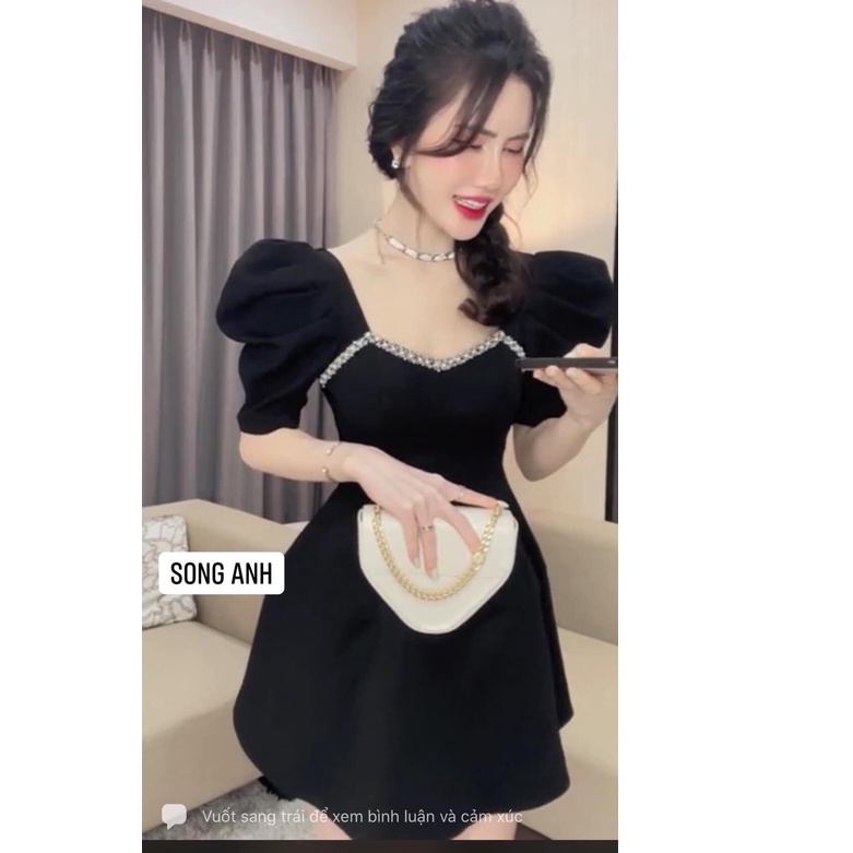 Đầm thiết kế. đầm dự tiệc tay bồng dáng xòe ôm eo siêu xinh .